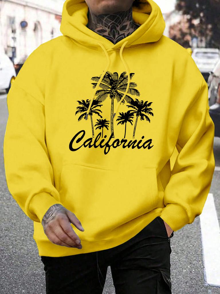 Creative California Coconut Tree Design Men Hoodies All-Match Fleece Hoody Pocket Multicolor Clothes Loose Casual Streetwear