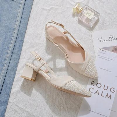 Pantofi Dama Modă Vară Noi Sandale cu Vârf Încălțate pe Spate Toc Pătrat Gol Toc Înalt Femei Cataramă Curea Med (3cm-5cm)