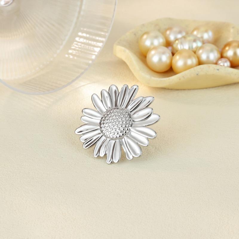 Stainless steel sunflower flower creative exaggerated ring light luxury high sense sunflower opening ring