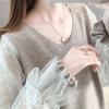 Tops for Women Cotton Shirts for Women Lace Sleeve V-Neck Base Layer Knit Top Long Sleeve Shirt Blouse Pullover Tops