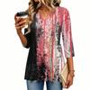 Women's Casual V-Neck Three-Quarter Sleeve Blouse with Halloween Print for Fall Parties