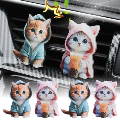 Cute Cat Acrylic 2D Air Vent Clip Car Aromatherapy Fragrance Diffuser Air Freshener Decor Set for Auto Interior Pendant Gifts