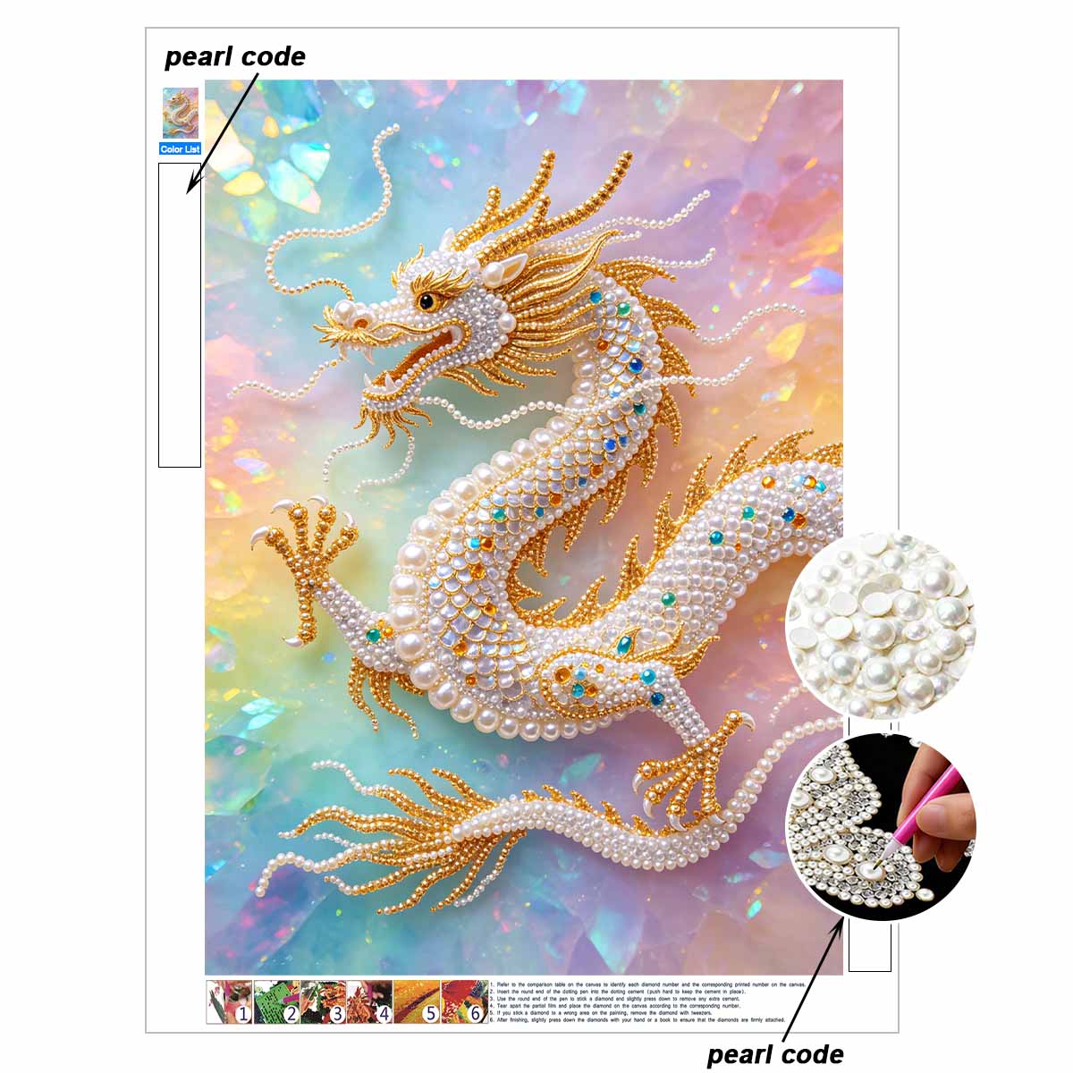 Pearl Art Painting Home Wall Decor Golden Dragon Pearl Gemstone Painting Crafts Adult/Beginner Gift Creative Home Decor Unframed 30x40