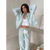 Sports Suit Long Sleeved Zipper Cardigan Hooded Sweatshirt with Zip Ties Long Pants Two-piece Cotton Set