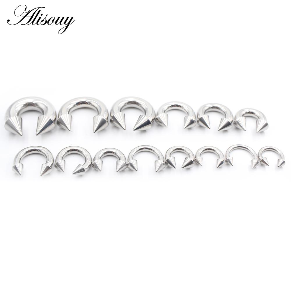 Alisouy 1 Stück Nasenring mit Hufeisen-Spikes, Edelstahlkegel, großes Piercing, Septum-Ohr-Expander-Stecker mit Innengewinde, Schwarz