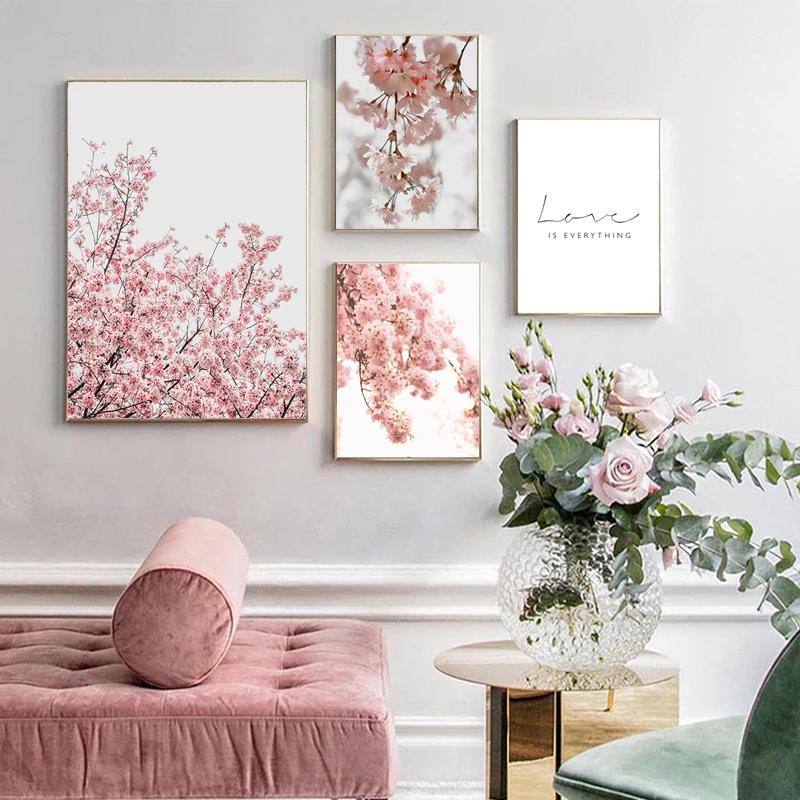 Pink Flower Petals Romantic Wall Decoration Painting Sea Beach Poster and Prints  Wall Art Canvas Living Room Frameless
