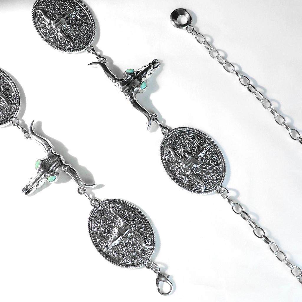 Retro Grenzüberschreitende Türkis Eingelegte Stierkopf Taillenkette mit Totem-Design