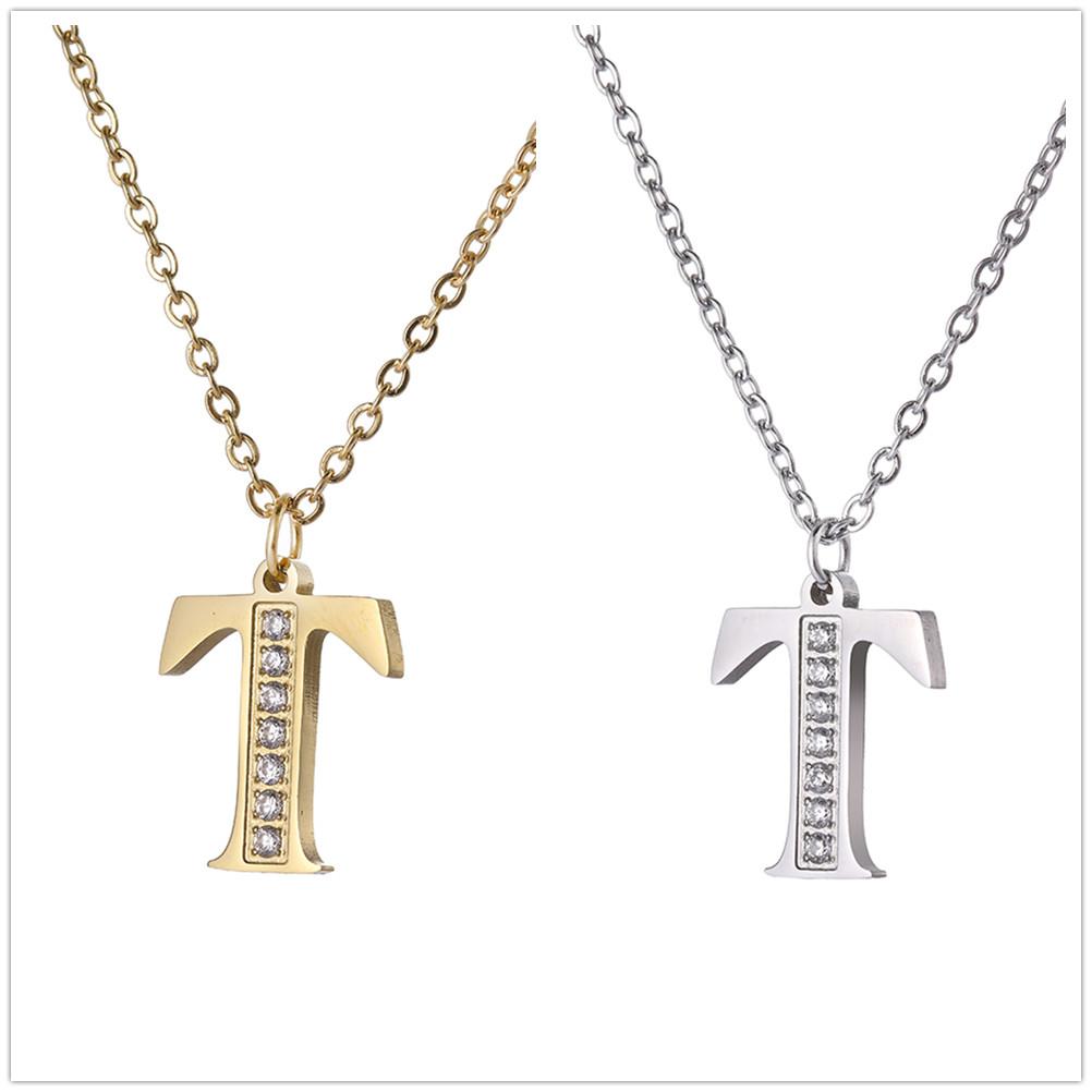 My Shape A-Z Letters Necklaces Girls Initials Alphabet Gold Color Chains Stainless Steel Rhinestone Name Pendant Choker Jewelry