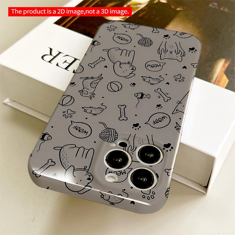 2DFlat Cute Pets Pattern Phone Case All inclusive film hard iPhone case, compatible with iPhone 18 Pro Max 17 16 15 14 13 12 11