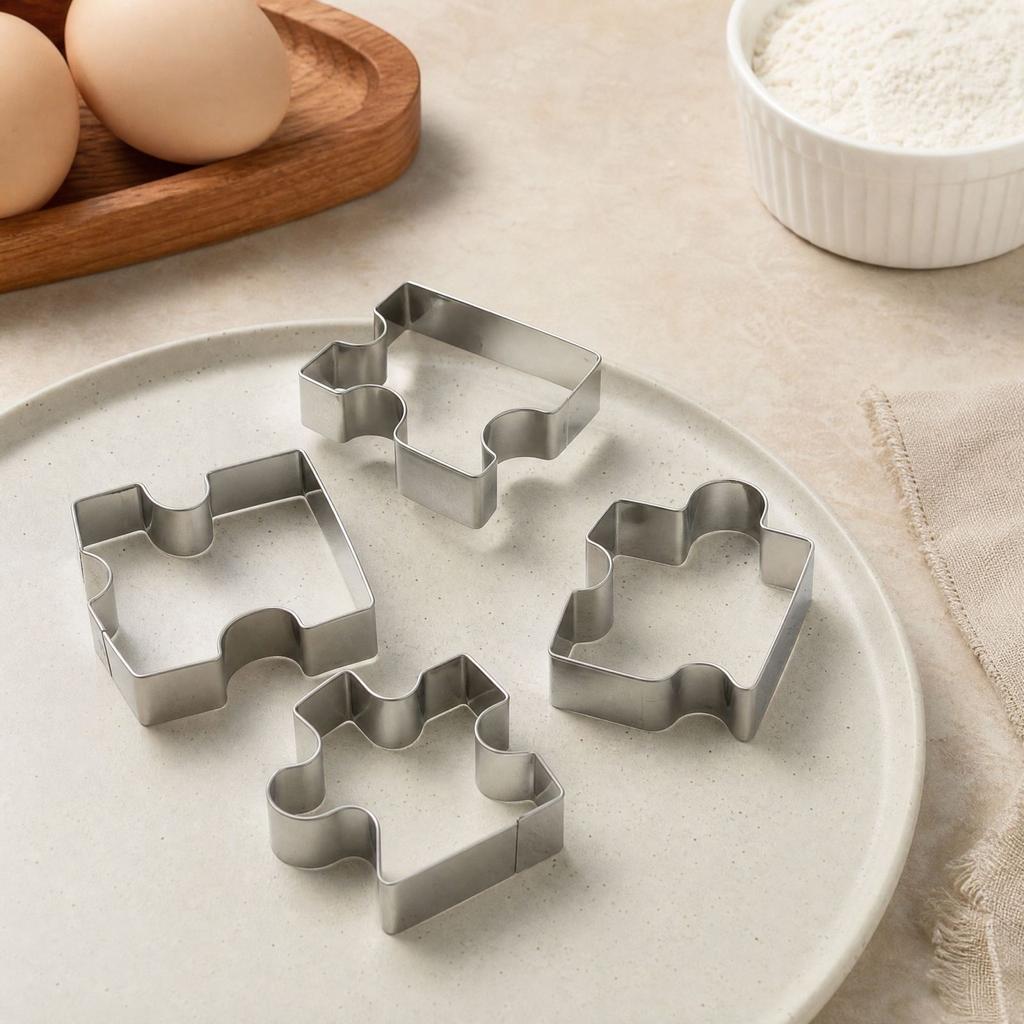 4-teiliges Edelstahl-Ausstecher-Set mit unregelmäßigen Puzzleformen zum Backen