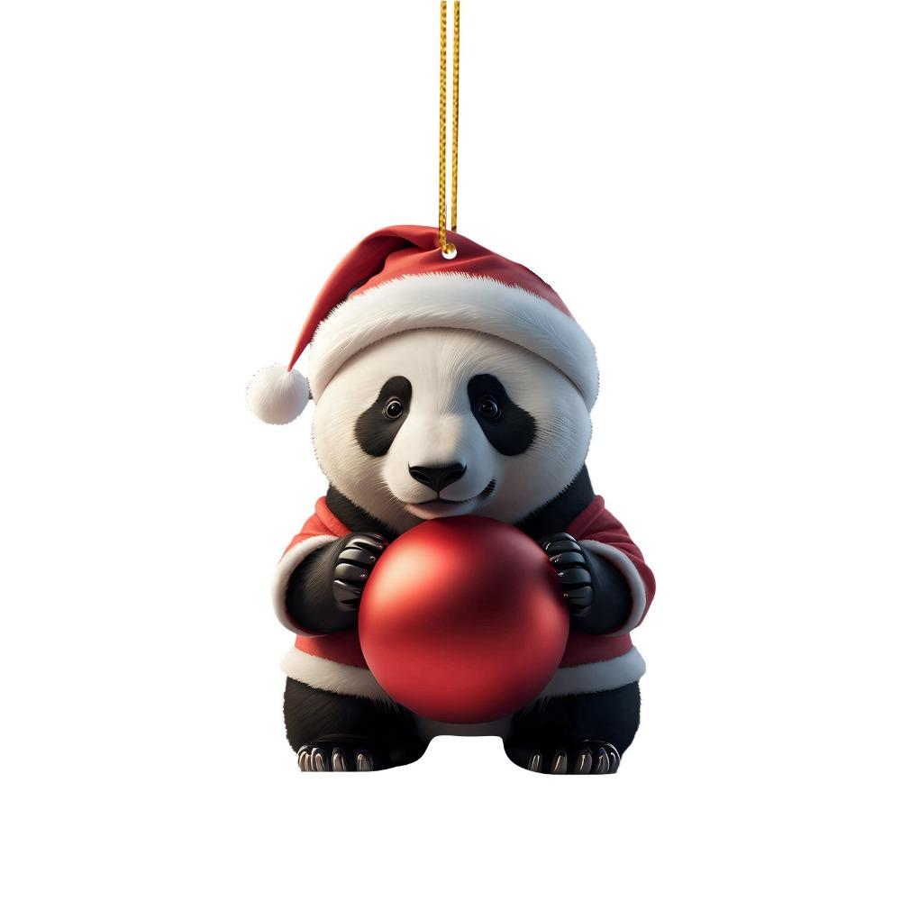 Cartoon Christmas Panda Ornament 2D Xmas Hanging Ornament Car Panda Pendants  Party Supplies