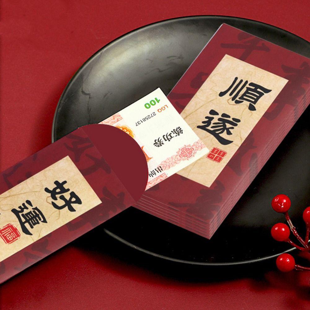 6pcs/set Chinese Style Calligraphy Red Envelope Blessing Words HongBao Red Packet  Lunar New Year