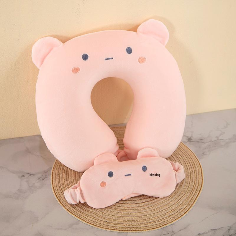 Cartoon Eye Mask & U-Shaped Memory Foam Neck Pillow for Travel or Office with Logo Option