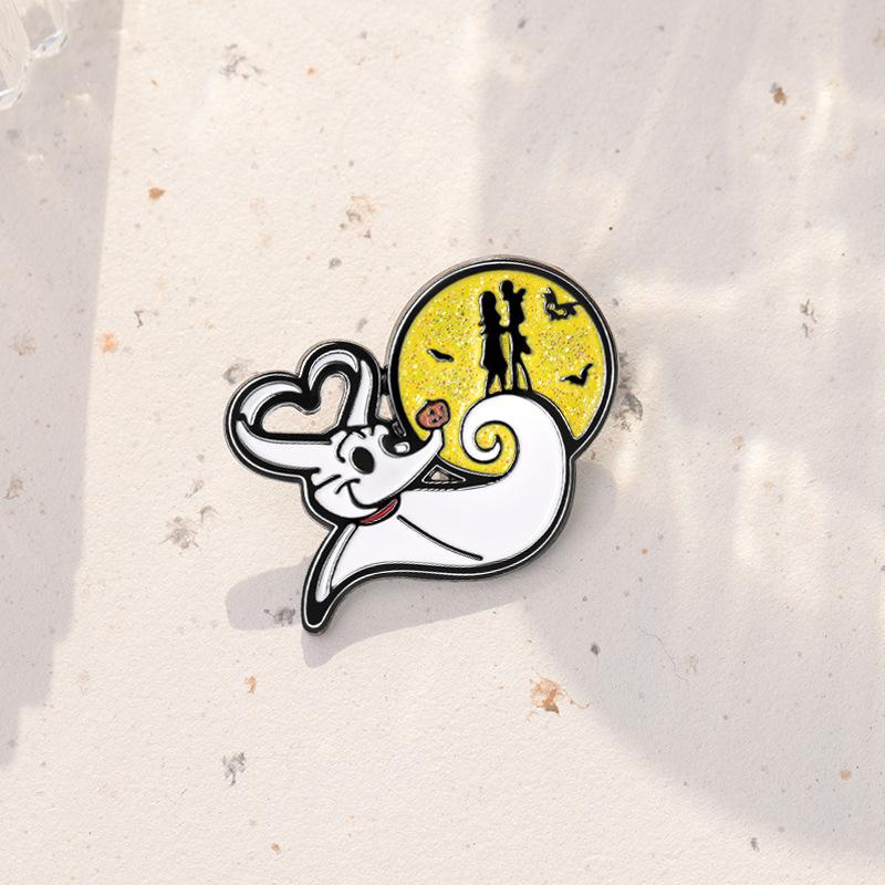 Metal Brooch Charming With Ghost And Pumpkin Love Story Ideal For Halloween Outfits