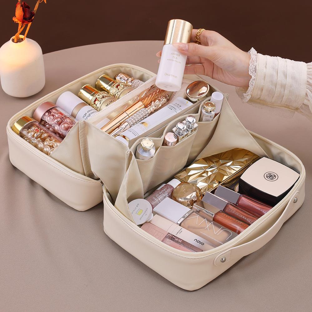 Large Capacity Waterproof PU Leather Makeup Bag Women's Portable Travel Cosmetic Storage Bag Skin Care Wash Bag