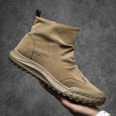 2025Men's Boots High Cut Workwear Shoes Autumn New Zipper Pleated Non Slip Comfort Thick Soled Wear-resistant Fashion Flat Boots