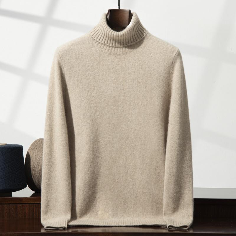 New double-strand thickened round neck cashmere sweater solid color inner sweater bottoming knitted sweater men