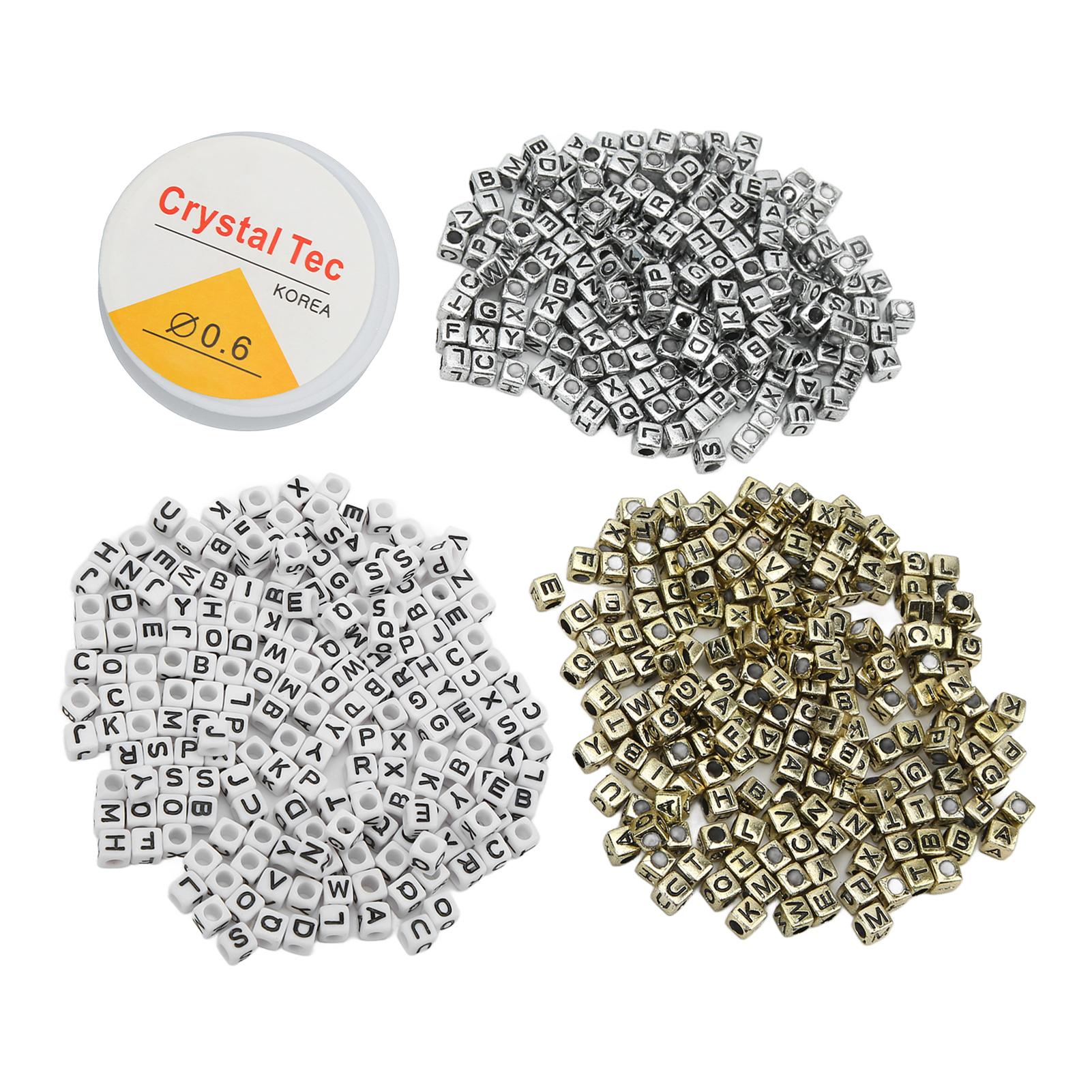 

600 шт. Бусины с буквами с леской для бисера, координация рук и глаз, стимуляция воображения, белый, золотой, серебряный