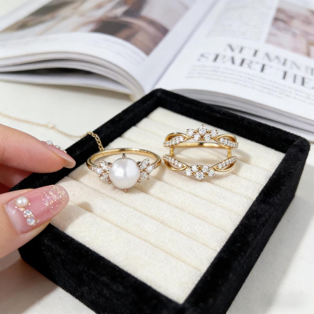 Women s Trendy Imitation Pearl and Cubic Zirconia Stackable Ring Set Women s Jewelry 11