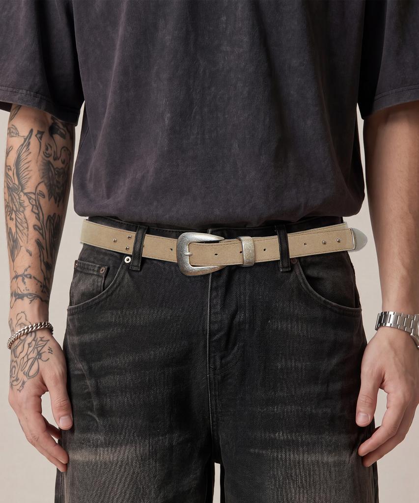 Egseupieo Vintage Suede Western Belt Sand Beige