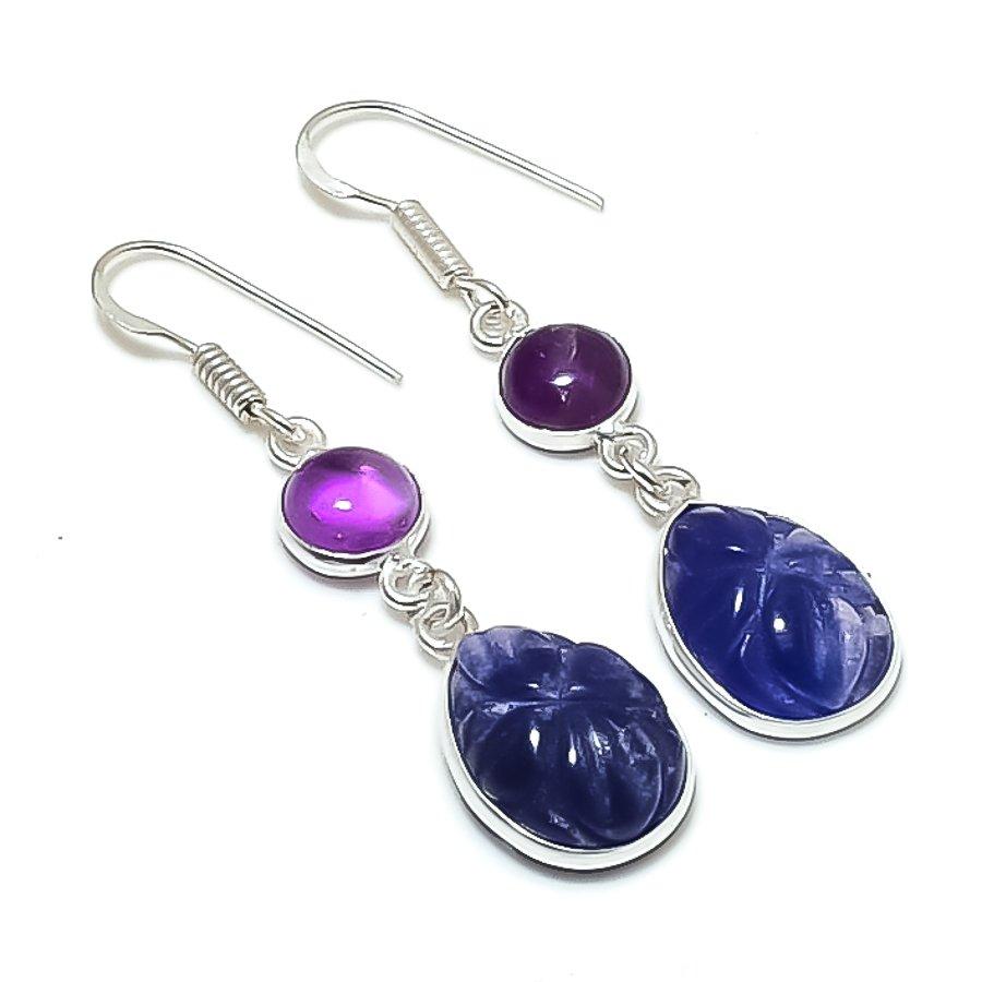 Sahhire(Simulated), Amethyst 925 Sterling Silver Jewelry Earring 1.97  AEE-11313