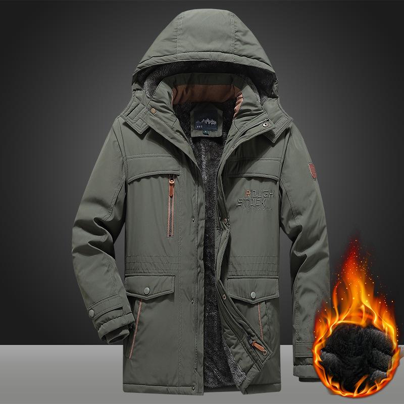 Velvet Thickened Cotton Coat for Young Men Outdoor Thickened Cotton Jacket Winter Large Size Cotton Coat Mid-length Coat for Men