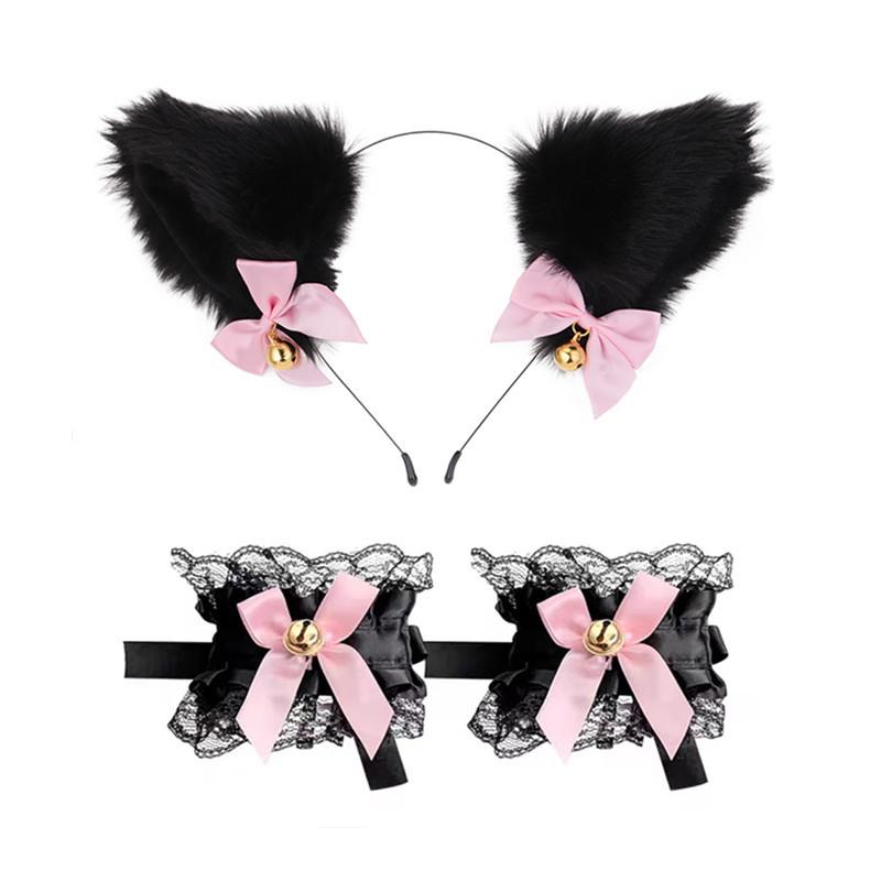 Cat Ear Bell Headband & Choker Set with Tail - Halloween Party Accessories