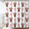 Pink Bow Shower Curtain for Bathroom Cute Funny Highland Cow Shower Curtain Waterproof Fabric Bath Curtain for Bow BathroomDecor