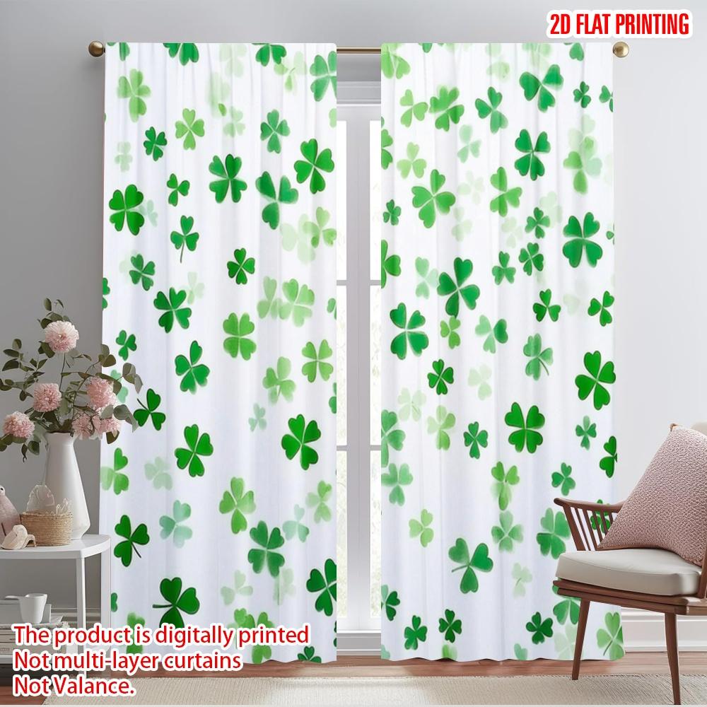 2pcs,2D plane printing Minimalist Curtains Clover Cascade Polyester Easy Install (without rod) Decorations Inside Ldeal for