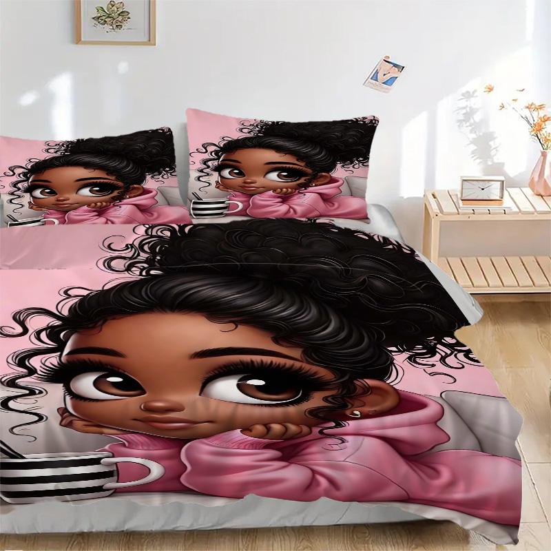 Pink Hoodie Coffee Vibes Print 3Pcs Bedding Setduvet Cover With 2 Bedropillowcase Home Birthday Gift