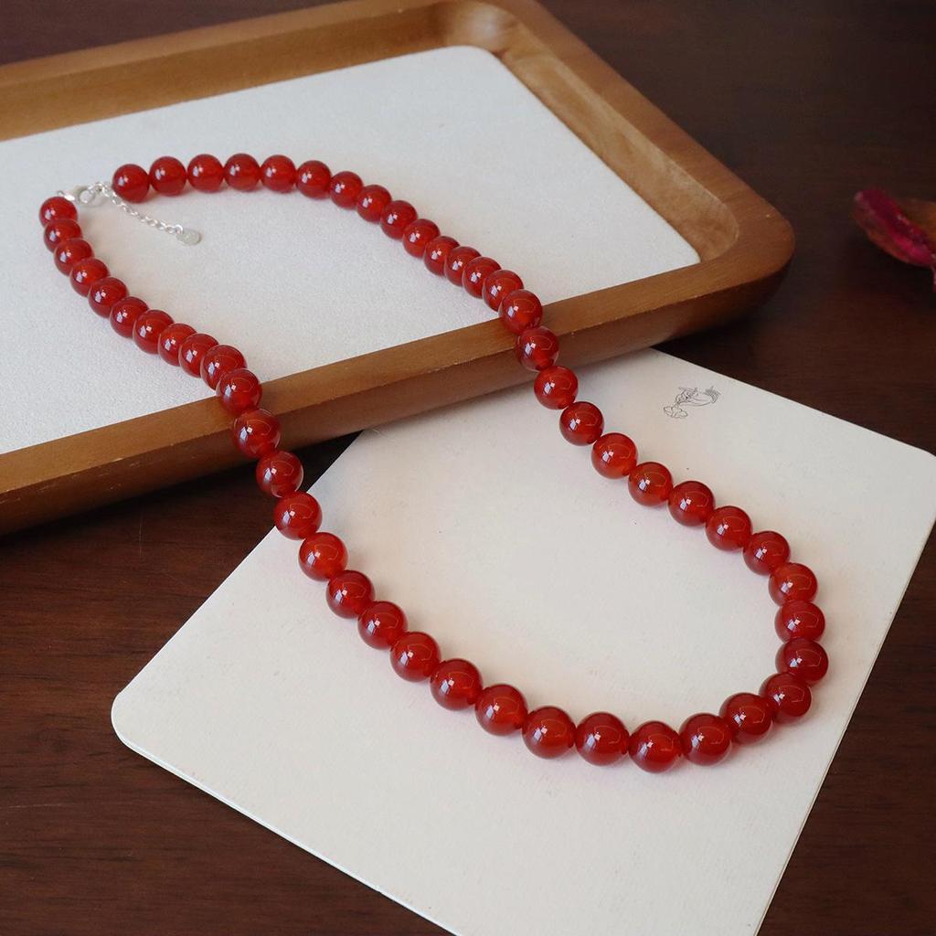 Festive Red Agate Necklace - Chinese Style Spring Festival Wedding Christmas Women's Jewelry