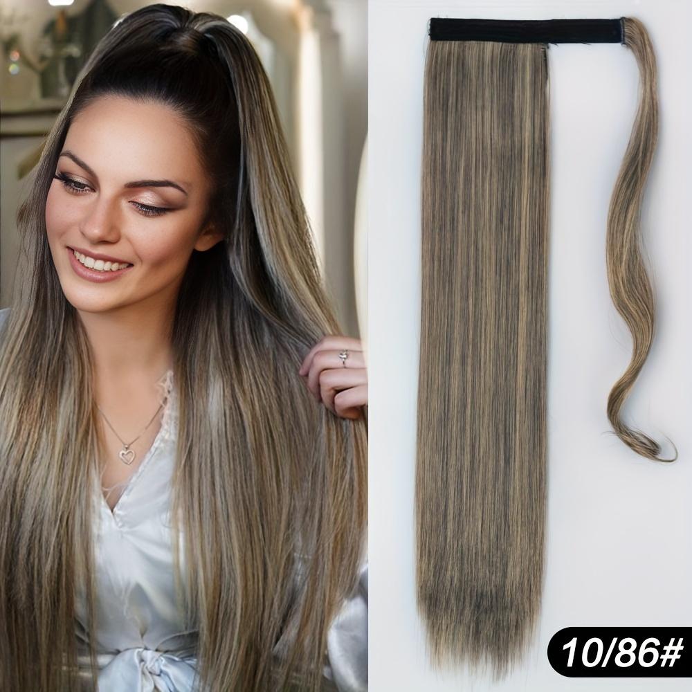 22 Inch Long Straight Ponytail Extensions Synthetic Fiber Hair Extensions Wrap Around Straight Ponytail Extensions For Women Hair Accessories