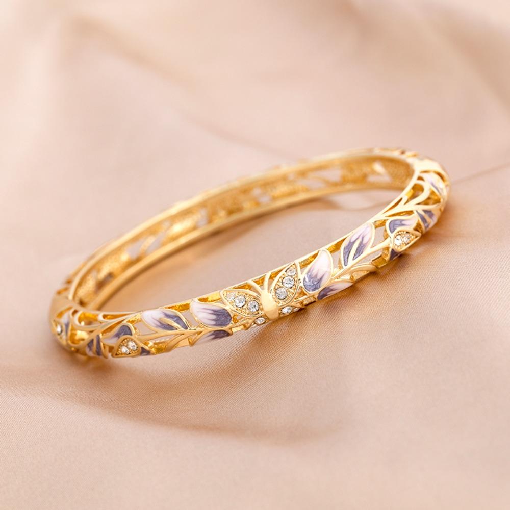 Shiny Drip Oil Enamel Bracelet Ethnic Women's Hand Bracelet Hollow Out Flower Bangle Jewelry Gifts