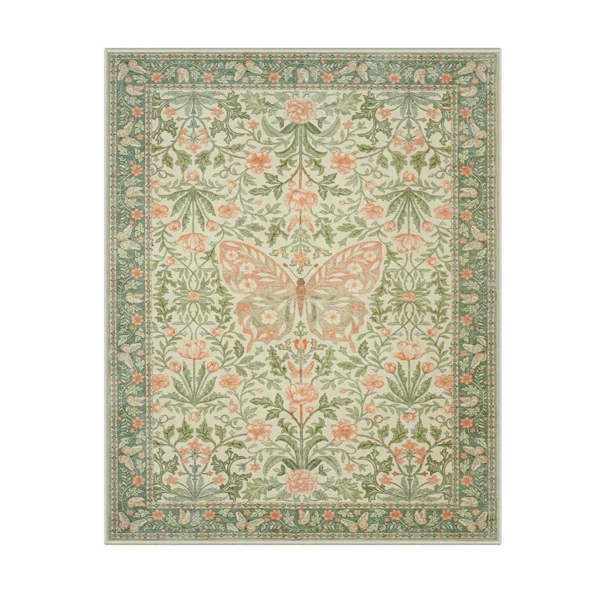 

Винтажный ковер с цветочным узором и бабочками, шалфейно-зеленый, ковер для гостиной в богемном стиле, нескользящий, моющийся, большой ковер, декоративный ковер для спальни 40x60cm
