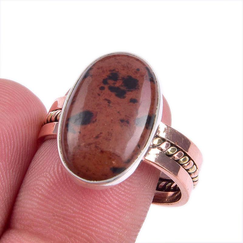 

Natural Mahogany Red Obsidian TwoTone 925 Sterling Silver Jewelry Ring S.10 p3J78