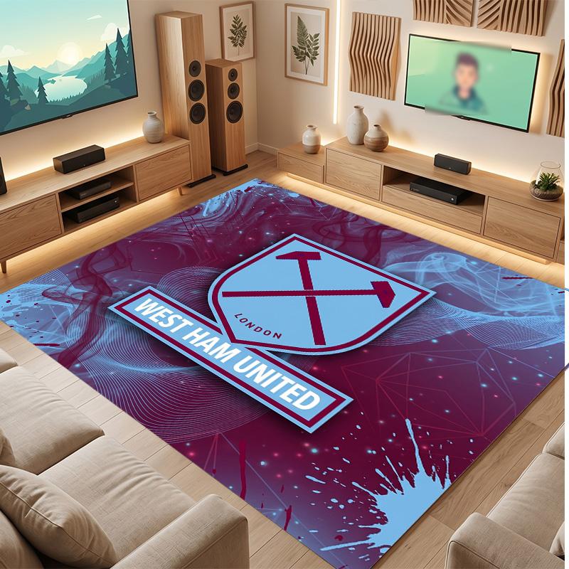 Tappeto in Velluto di Cristallo con Stampa del West Ham United Football, Comodo Assorbente d'Acqua Antiscivolo Tappeto per Pavimenti Interni