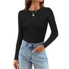 Maglietta da Donna a Maniche Lunghe Girocollo a Righe Slim Fit Casual Basic
