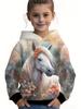 Sudadera con capucha de manga larga para niña con estampado de caballo en 3D, ropa cómoda para niños.