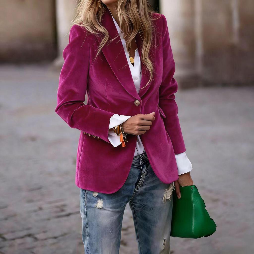 Elegant Women's Solid Color Suit Jacket - Fall/Winter 2025 Collection