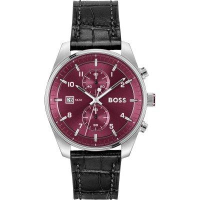 BOSS Skytraveller Red Dial Black Leather Men's Quartz Watch 1514193
