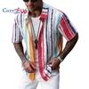 Men's Striped Color Block Short Sleeve Business Casual Shirt