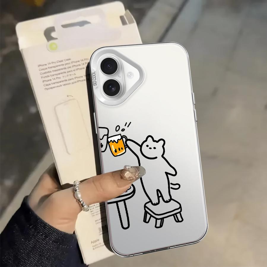 Funny Cat Clear Couple Paired Back Phone Cover Case for iPhone 17 Pro Max 16 11 14 XR XS Air 13 Pro 12 15 Plus