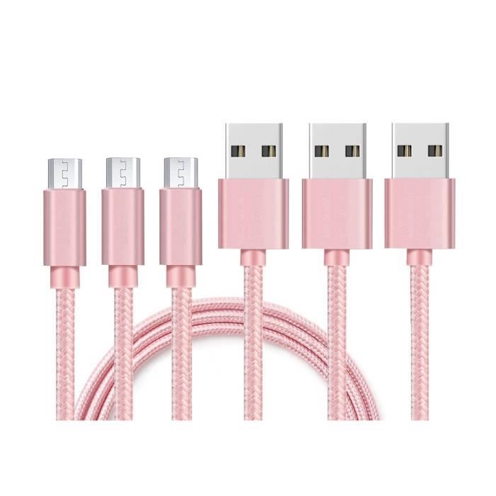 Cable for Realme 5i - C3 - C11 - C11 (2021) - C21 - C21Y - C25Y - Pink Braided Nylon 1 Meter [LOT 3] Phonillico®