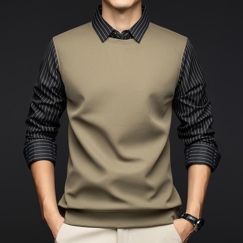 Fashion Lapel Collar Long Sleeve T-Shirt Casual Trendy Men s M
