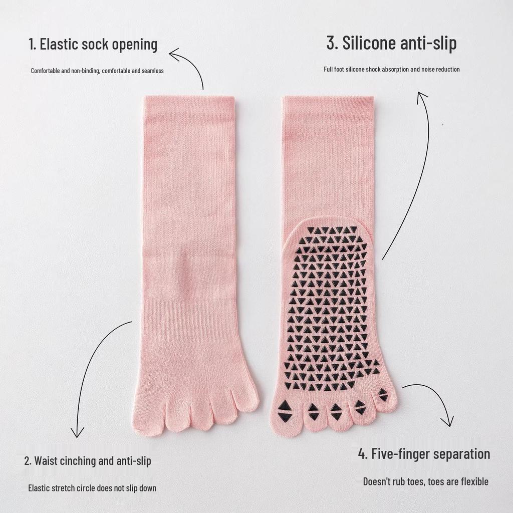 Women's Non-slip Five-finger Yoga Socks - Mid-calf, Long, Professional for Autumn/Winter Pilates and Indoor Sports Fitness