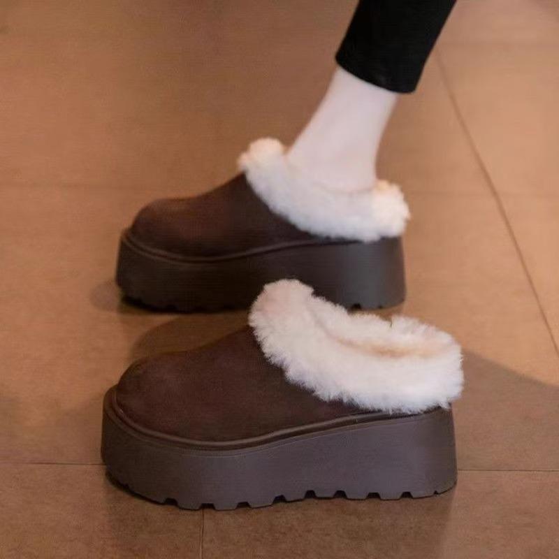 Damen-Halbzehen-Hausschuhe im Taschenstil aus dickem Stoff, Schuhe im neuen Stil, Schneestiefel, Baumwolle