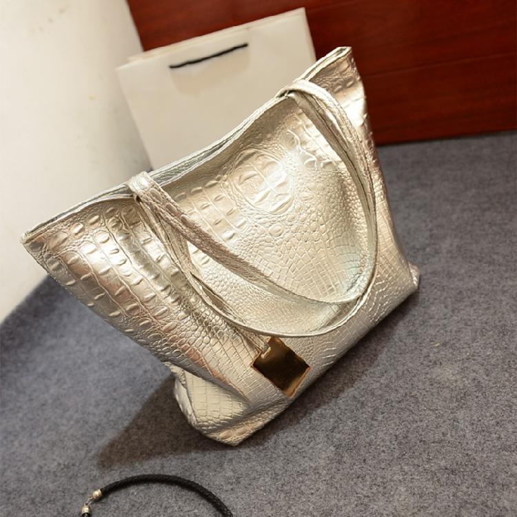 PU Leather Shoulder Bag Metallic Alligator Pattern Handbag for Easy Organization