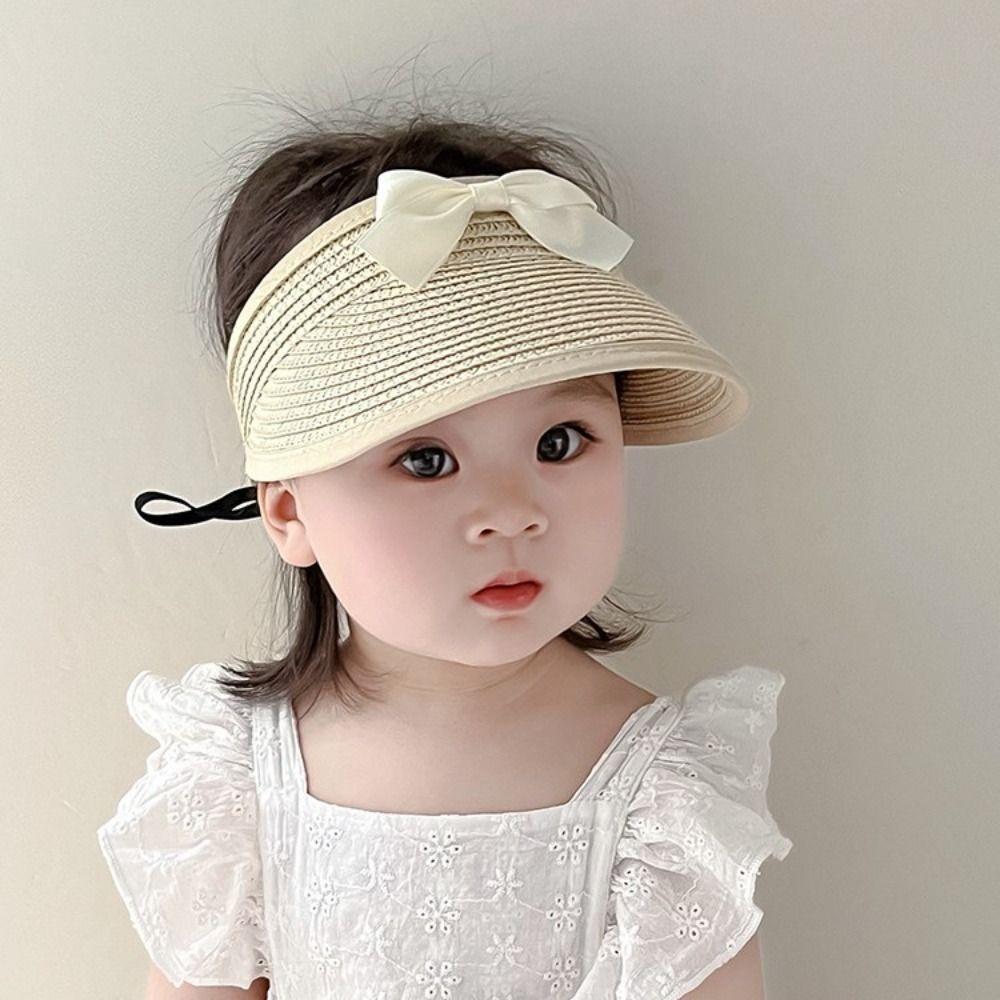 Empty Top Bow Straw Hat Korean Visor Cap Fashion Baby Straw Caps  5-36 Months