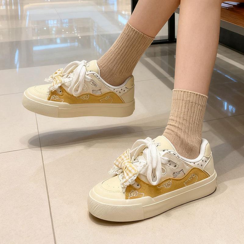 Dopamine Bread Little White Shoes Women's 2025 Spring and Autumn New Thick-soled Casual Niche Bow Versatile Student Board Shoes