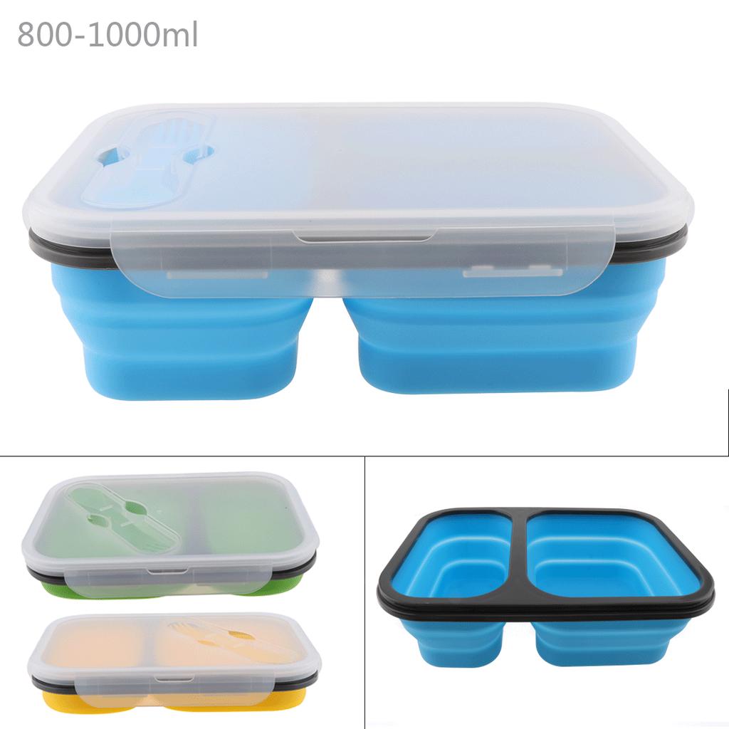 1100 ml leichte, rechteckige Silikon-Lunchbox mit zwei Gittern, skalierbar, faltbar, Bento-Box